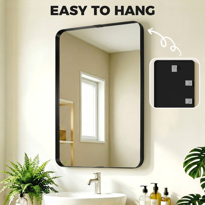 Rectangular Wall Mirror, 90 x 60 cm Wall Mounted Bathroom Mirror with 