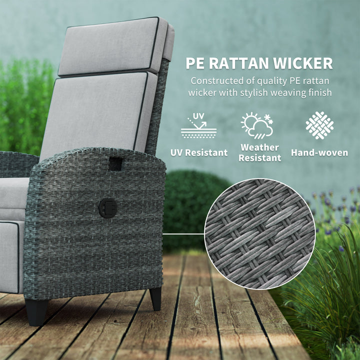 Outdoor Recliner Chair with Adjustable Backrest and Footrest, Cushion, Side Tray, Light Grey/Grey