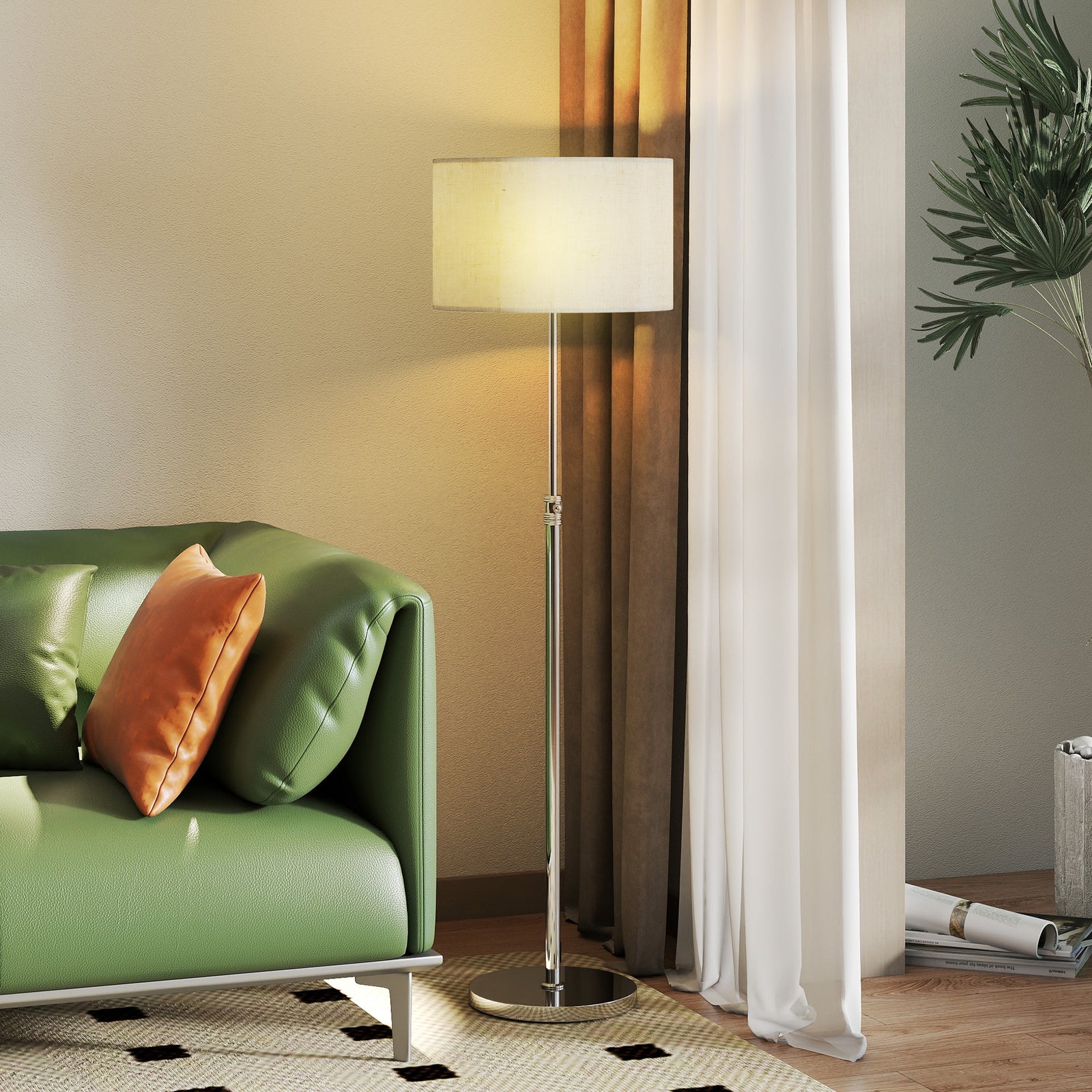 Floor Lamp with Remote, Height Adjustable Standing Lamp with Linen Sha