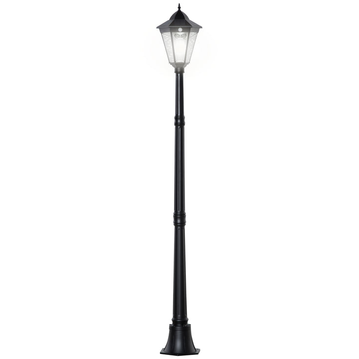 Outsunny 1.9M Garden Lamp Post Light, IP44 Outdoor LED Solar Powered Lantern Lamp w/ Aluminium Frame for Patio, Pathway and Walkway, Black | Aosom UK