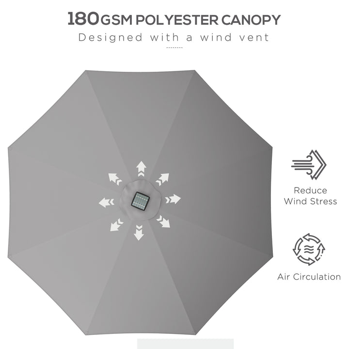 2.65m Garden Parasol, with LED Lights - Light Grey