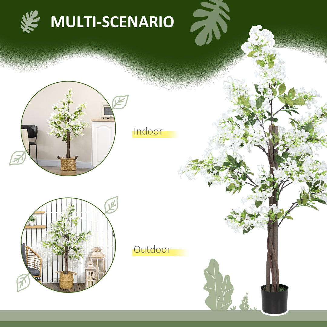 Artificial Plants Honeysuckle Flower in Pot Fake Plants with Curved Boots for Indoor Outdoor 15x15x150cm Set of 2 White