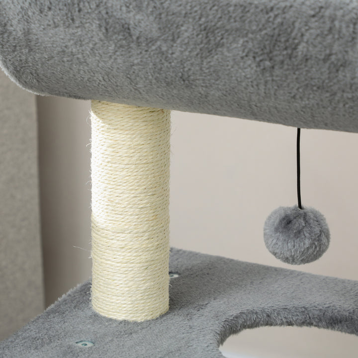 Cat Tree Tower, with Scratching Posts, Pad, Bed, Perch, Toy Ball - Light Grey