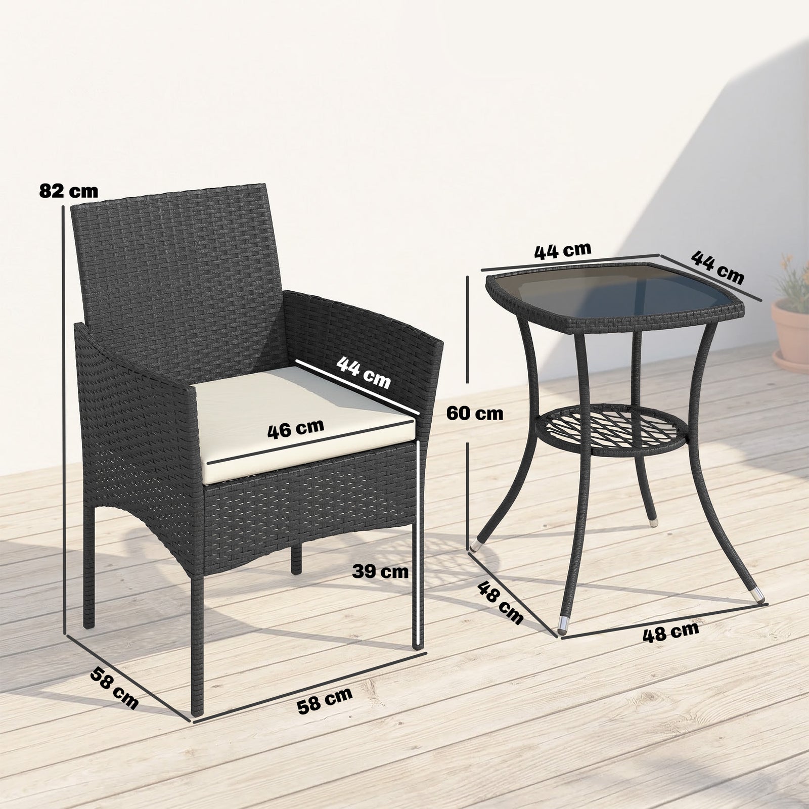 3 Piece Rattan Bistro Set, PE Wicker Garden Furniture Conversation Set