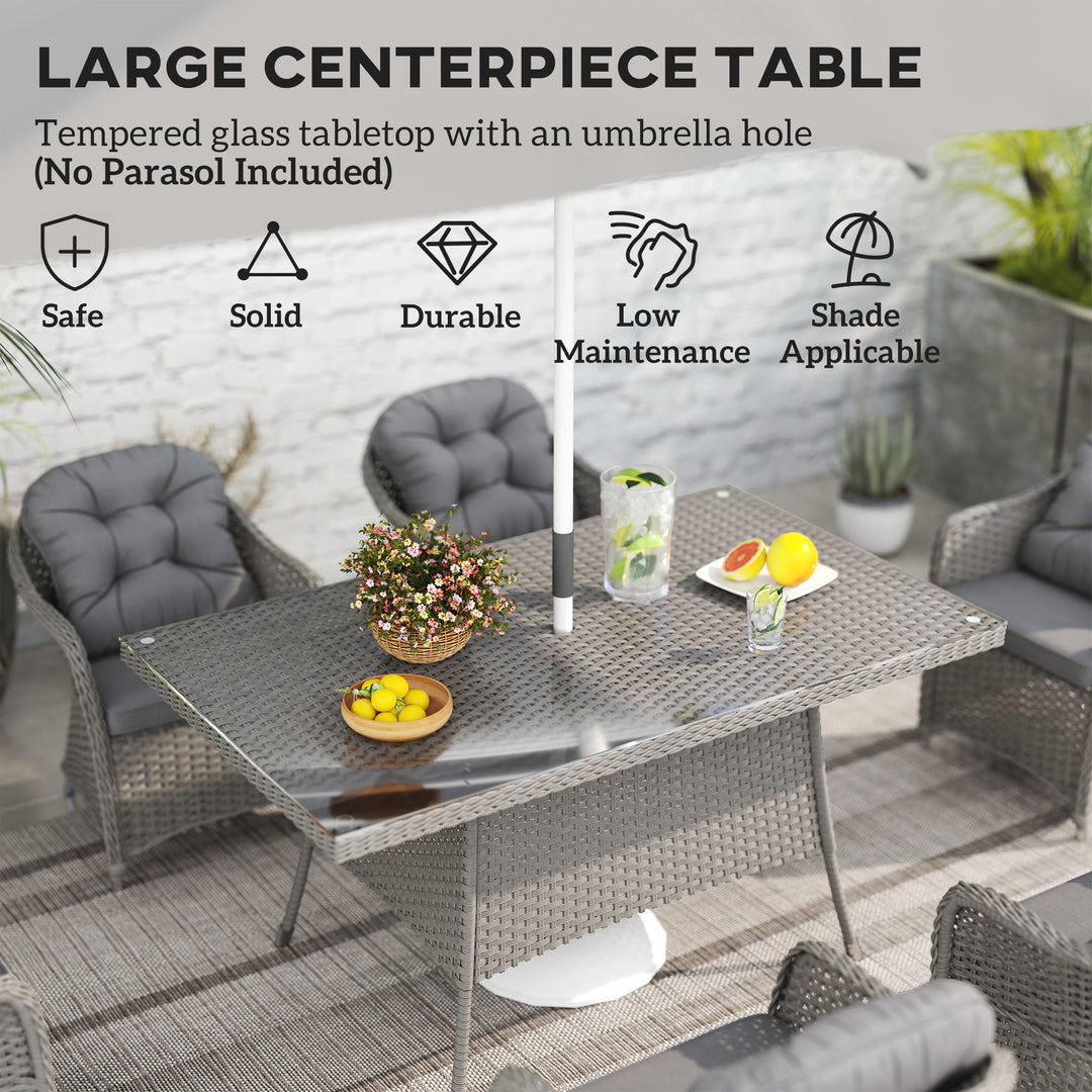 Seven-Piece Rattan Dining Set - Light Grey