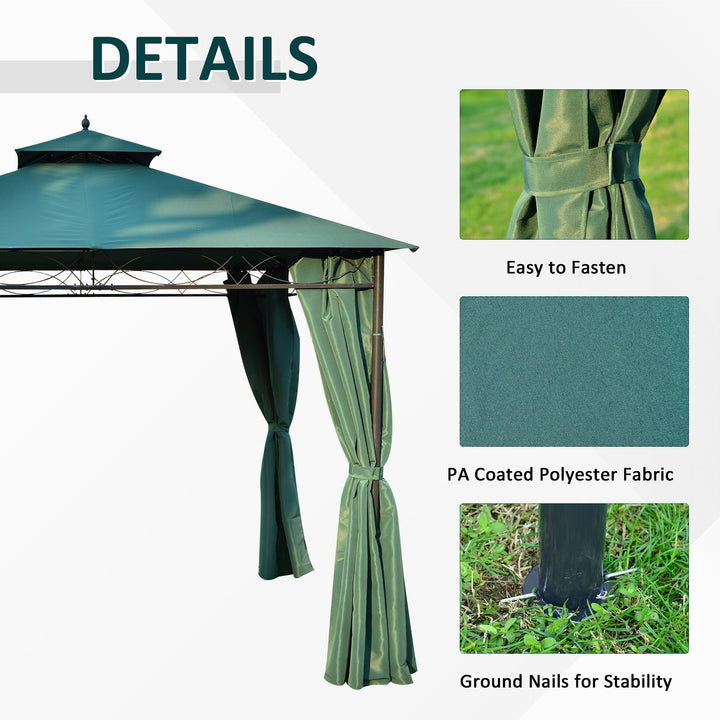 MCL 3(m) x 3(m) Metal Garden Gazebo Marquee Party Tent Patio Canopy Pavilion + Sidewalls - Green