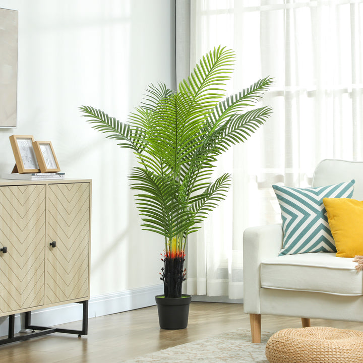 150cm Artificial Areca Palm Tree with 12 PE Leaves, Decorative Artificial Plant with Plastic Pot and Flocked Soil, Fake Plant for Home Office Decor, Green