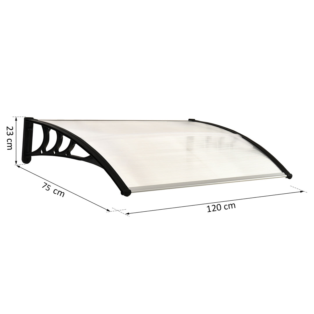 Front Door Canopy Outdoor Awning Aluminium Rigid Plastic Polycarbonate Rain Shelter UV Water Rain Resistant 120 x 75cm White