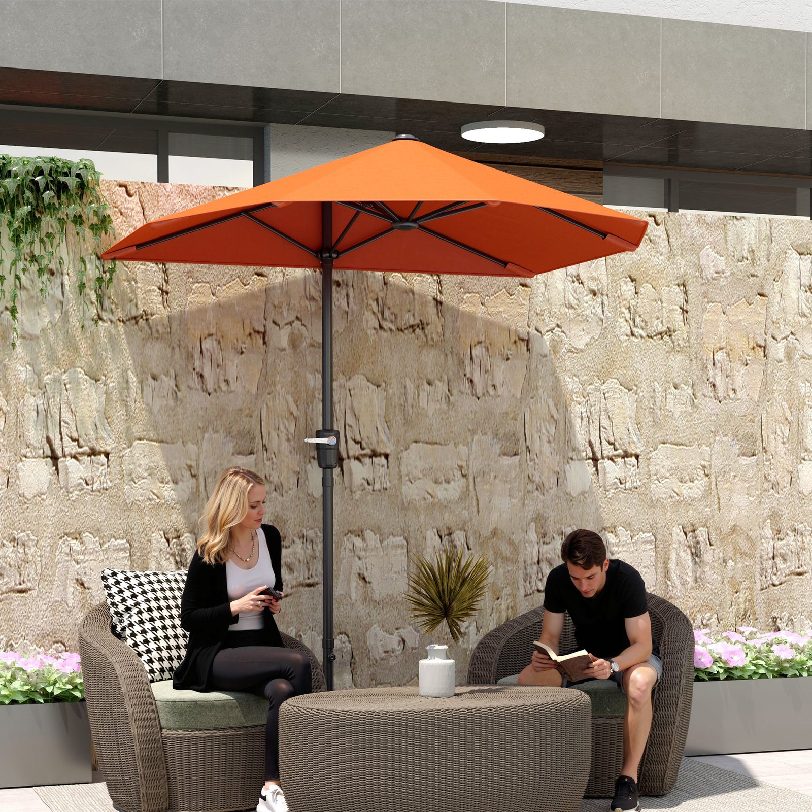 2m Half Parasol Umbrella - Orange