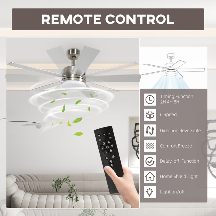 52" Ceiling Fans with Light and Remote, 132CM LED Ceiling Fan with 5 Blades, 5-Speed, Timer, Quiet Reversible DC Motor, for Bedroom, Living Room, Silver and Beech Wood-effect