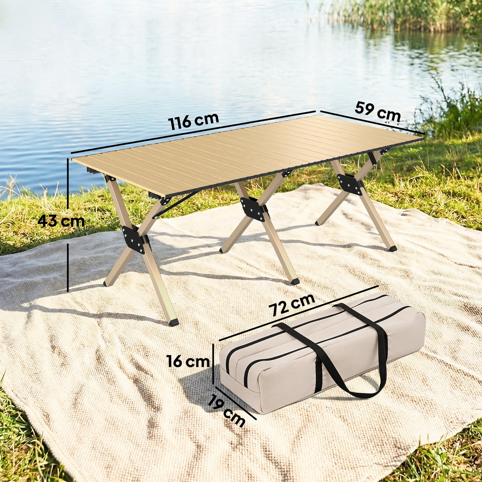 4ft Folding Camping Table, Waterproof Picnic Table with Roll Up Top, C