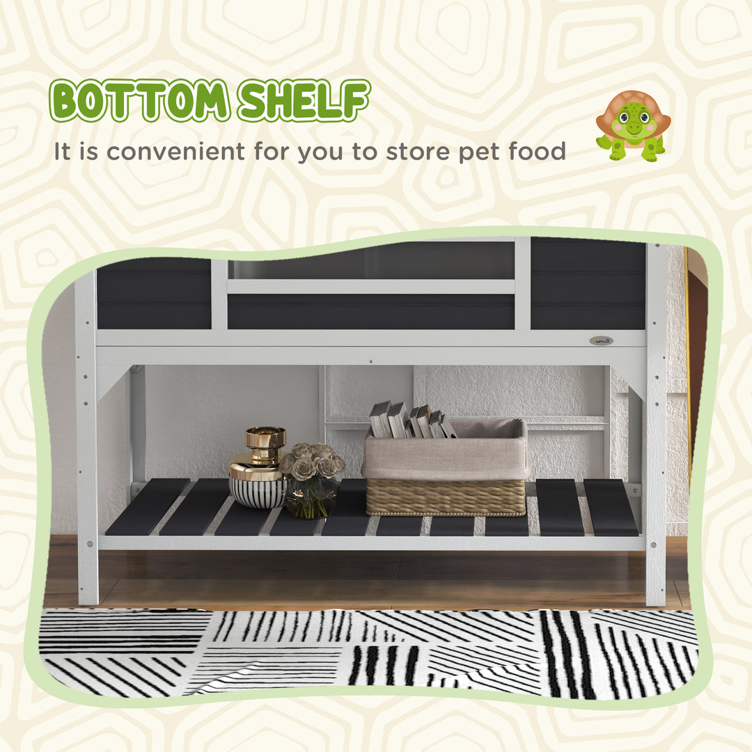 Wooden Tortoise Enclosure w/ Adjustable Lamp Holder, Openable Lid, Dual Main Houses, Storage Shelf, Fixed Tray - Grey
