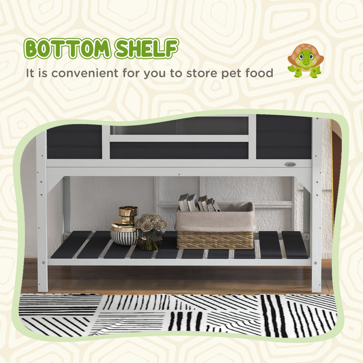 Wooden Tortoise Enclosure w/ Adjustable Lamp Holder, Openable Lid, Dual Main Houses, Storage Shelf, Fixed Tray - Grey