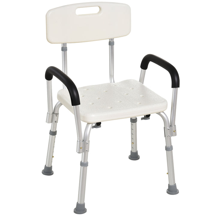 HOMCOM Portable Shower Chair, Adjustable Medical Stool, with Back and Armrest for Enhanced Mobility, White. | Aosom UK