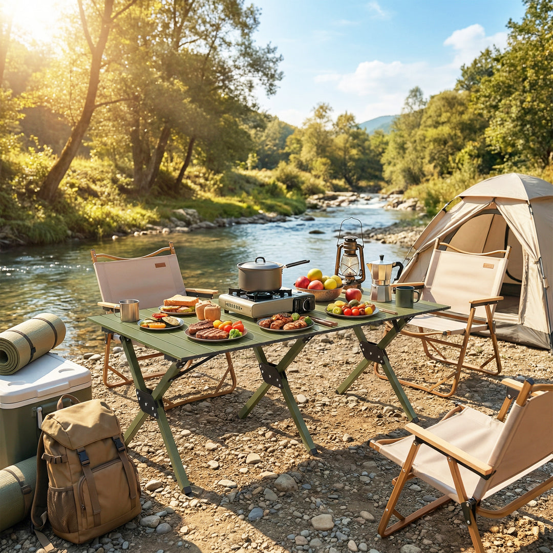 4ft Folding Camping Table, Waterproof Picnic Table with Roll Up Top, C