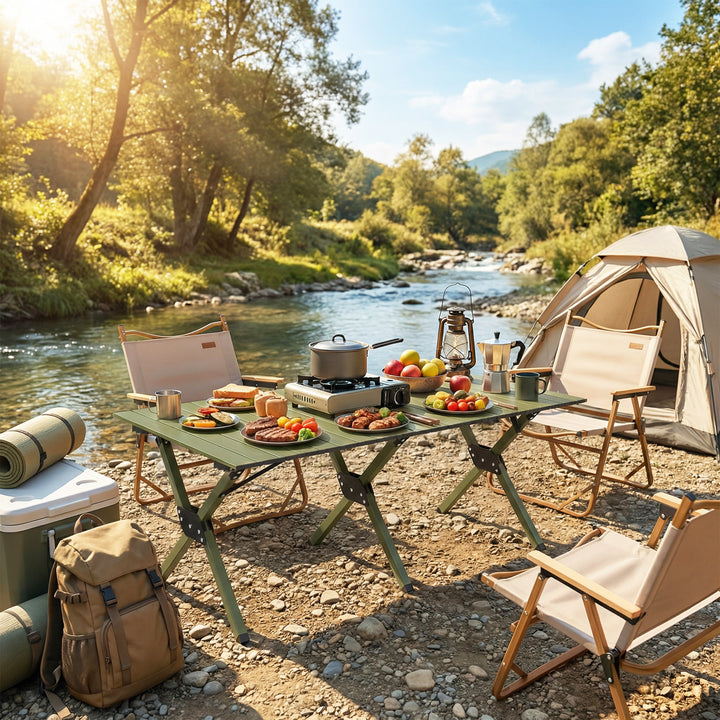 4ft Folding Camping Table, Waterproof Picnic Table with Roll Up Top, C
