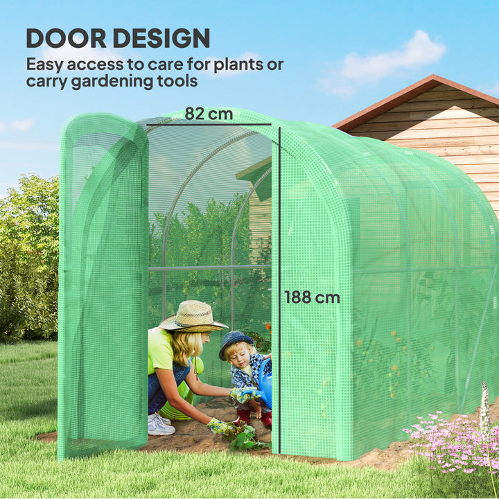 3 x 2 x 2m Polytunnel Greenhouse with Hinged Door, Walk-in Grow House Tent with PE Cover and Galvanised Steel Frame, Green