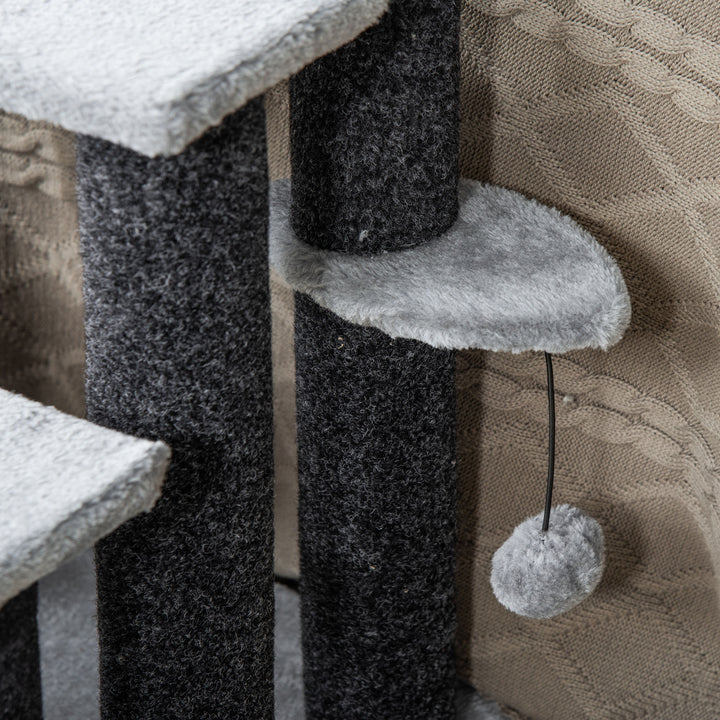 MCL 4-step Pet Stairs with Scratching Posts, Platforms, Toy Ball, Grey