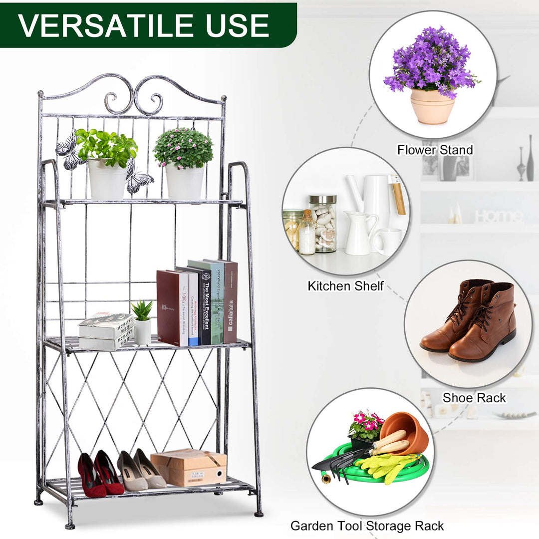 3 Tier Plant Stand Indoor Outdoor, Metal Plant Shelf Flower Display Rack for Potted Plants Garden Balcony Decor, 44 x 25 x 96 cm