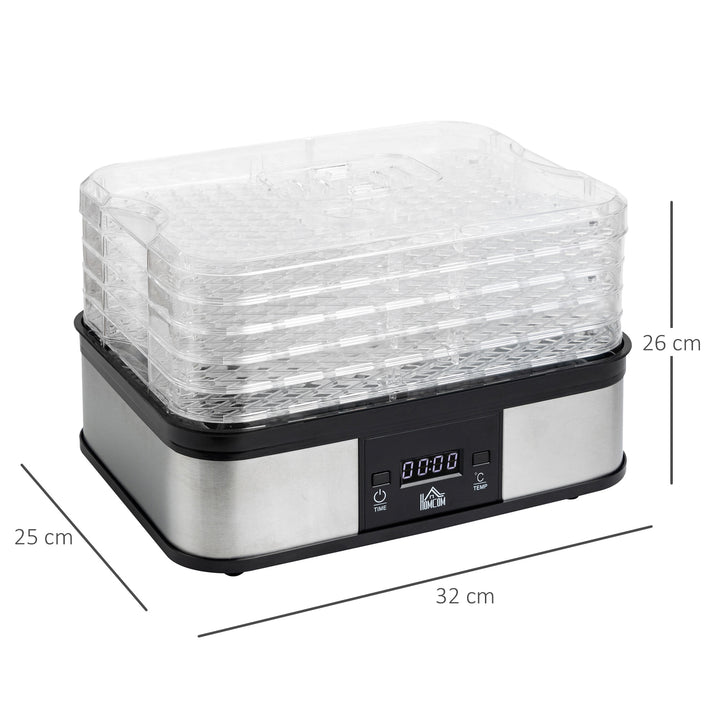 5 Tier Food Dehydrator, 245W Stainless Steel Food Dryer Machine with Adjustable Temperature, Timer and LCD Display for Drying Fruit, Meat, Vegetable, Jerky and Pet Treat, Black