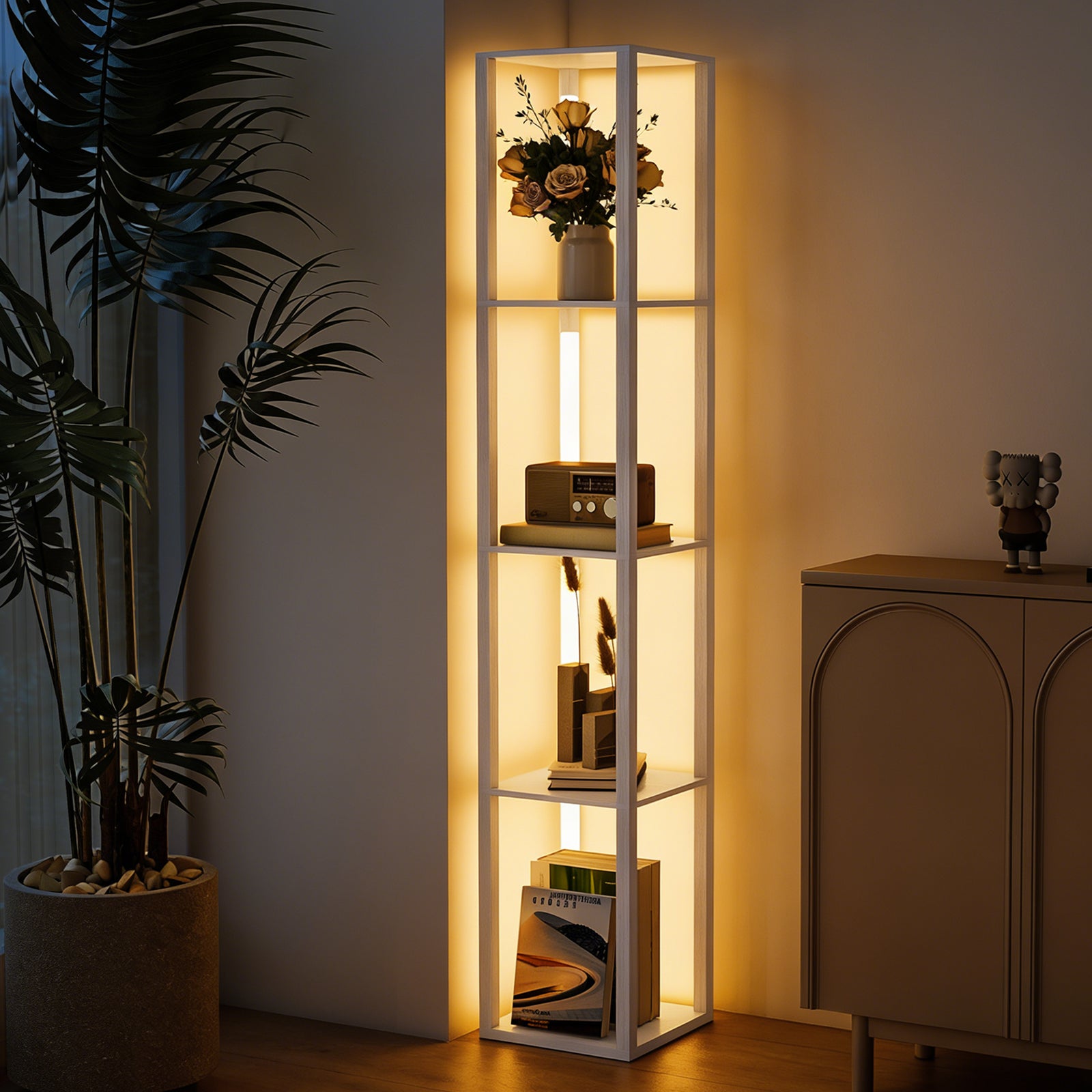 Floor Lamp with Shelves and 3 Brightness Levels - White