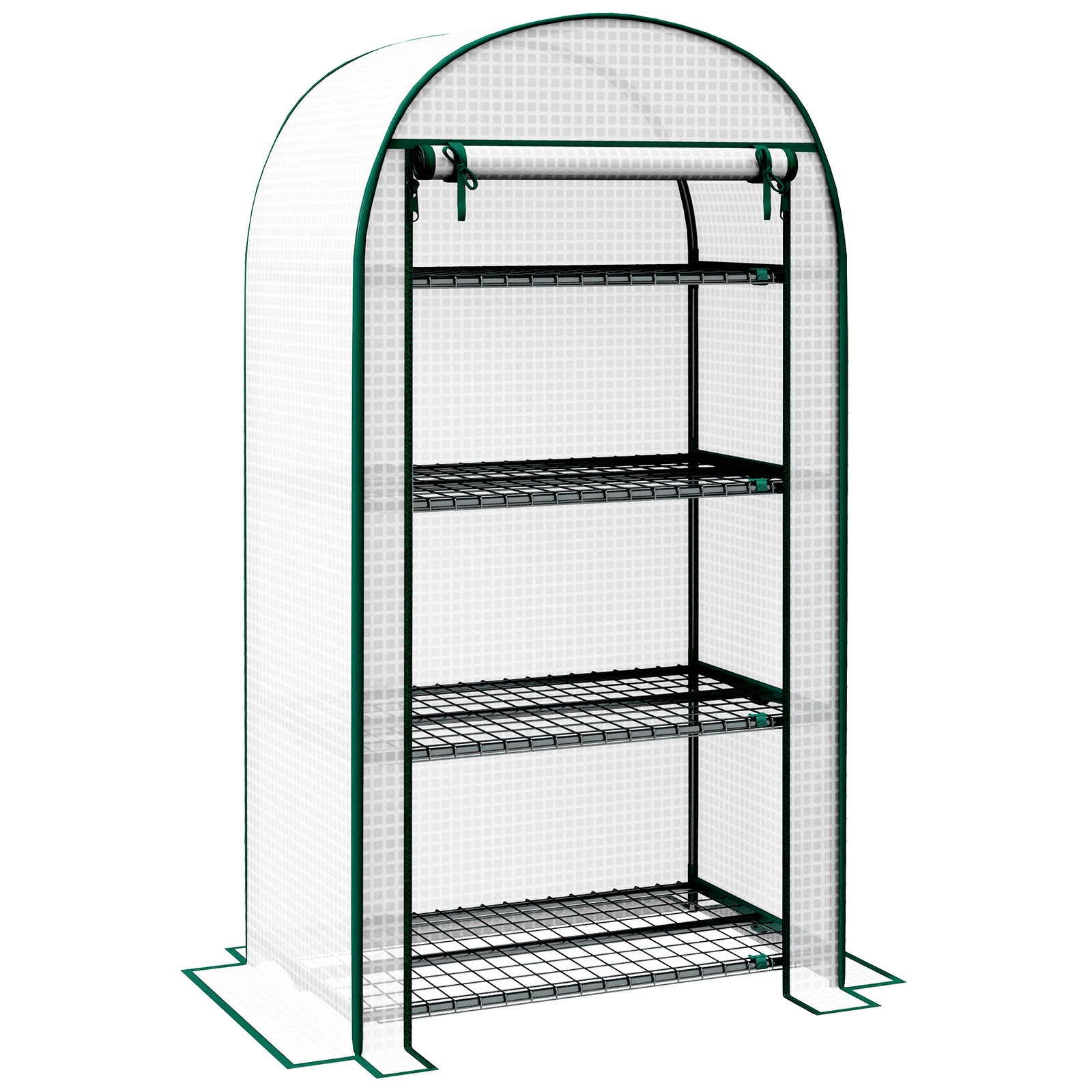 4 Tier Mini Greenhouse for Outdoor, Portable Gardening Plant Green House with Storage Shelf, Roll-Up Zipped Door, Metal Frame and PE Cover, 80 x 49 x 160cm, White