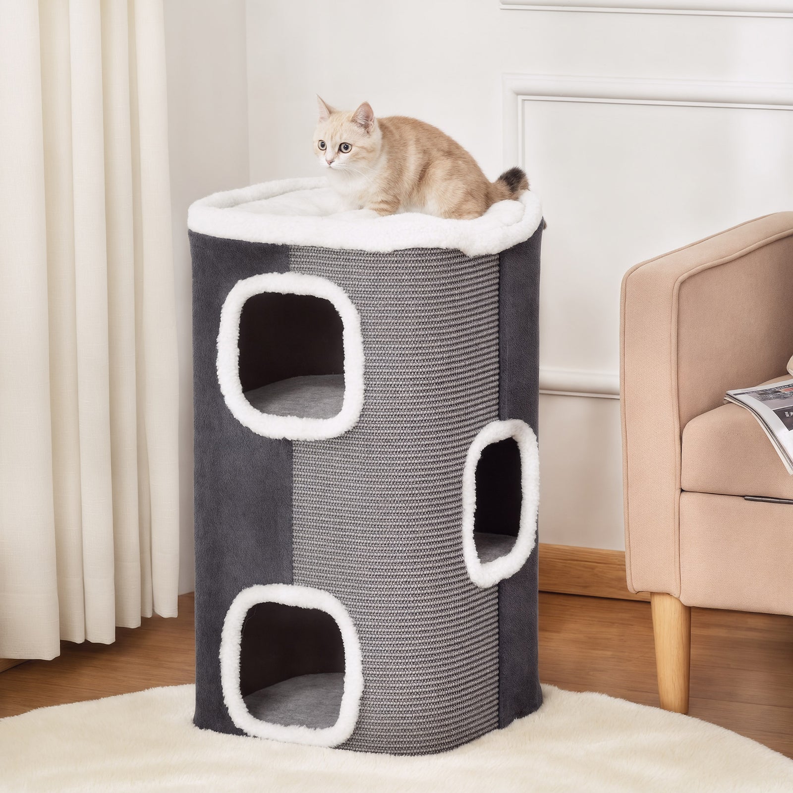 Cat Barrel Scratching Post Cat Tree for Indoor Cats Kitten Climbing Fr