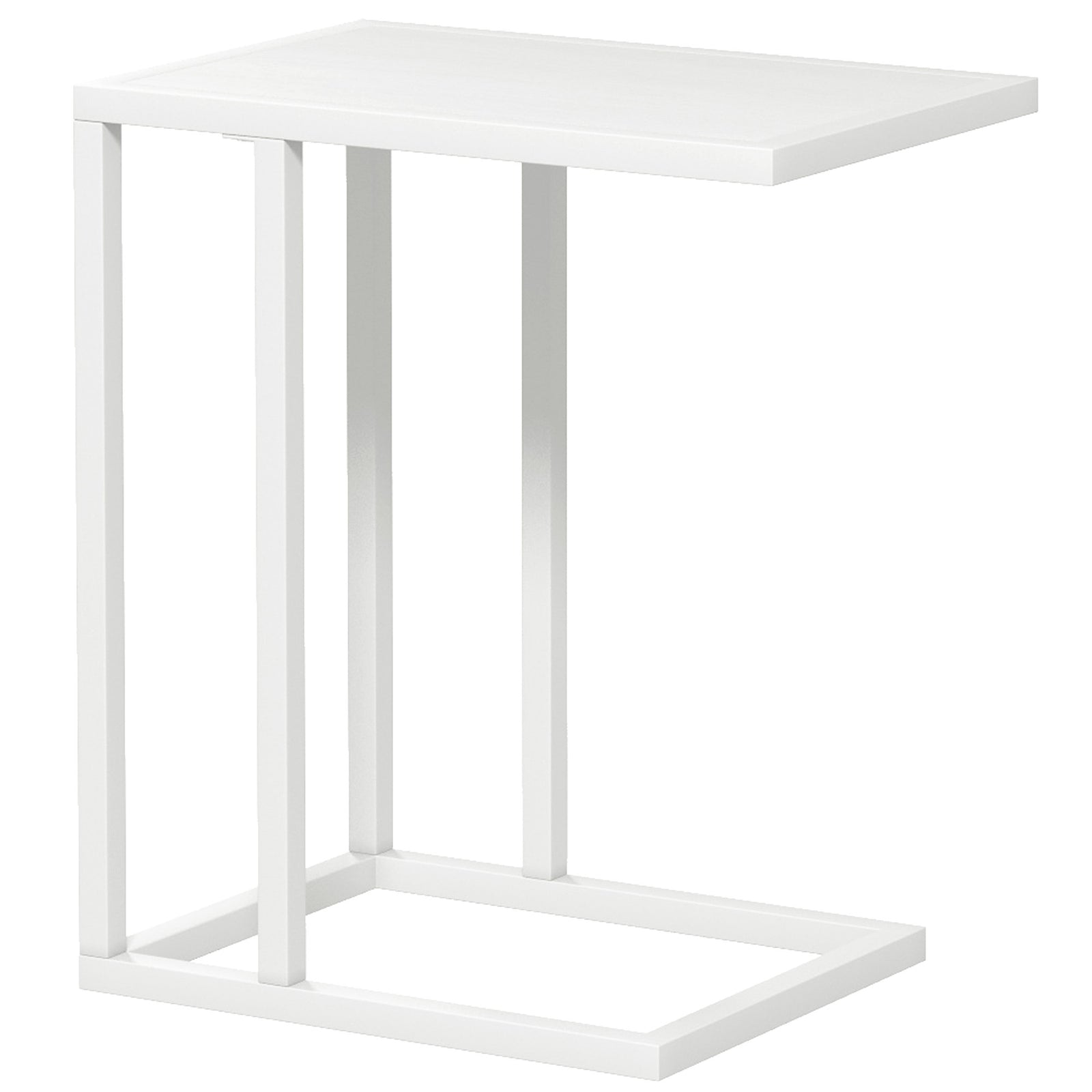 C Shape Bedside Table w/Metal Frame Wood-Effect Top Sofa Narrow Snack End Table for Living Room, White