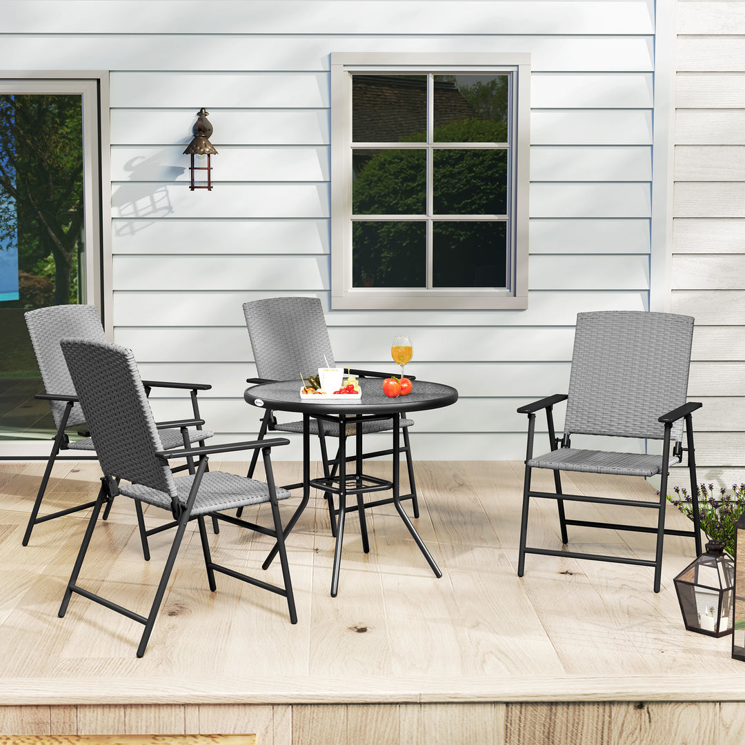 Set of Four Folding Rattan Seat Chairs - Grey