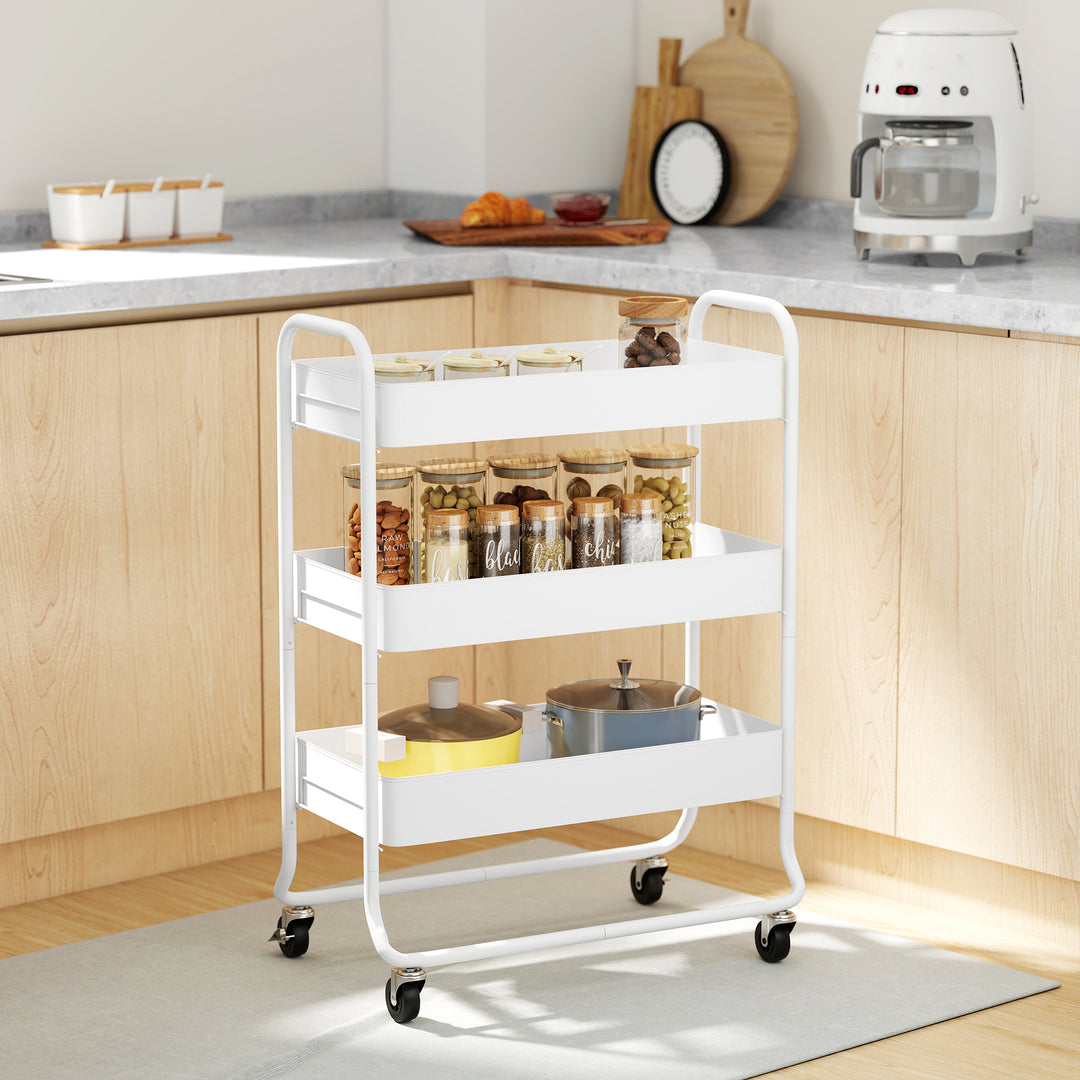 3-Tier Storage Trolley on Wheels, Rolling Utility Cart with Mesh Backets for Kitchen, Bathroom, Bedroom