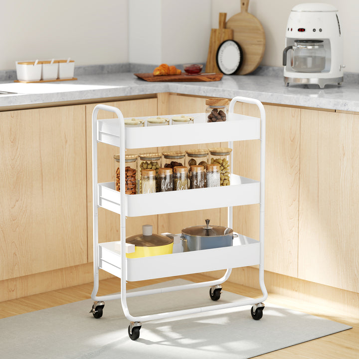 3-Tier Storage Trolley on Wheels, Rolling Utility Cart with Mesh Backets for Kitchen, Bathroom, Bedroom