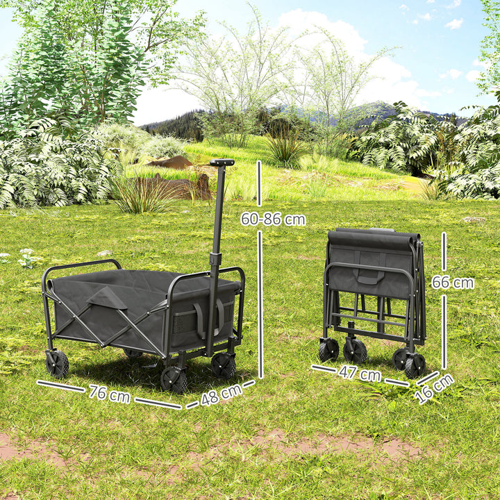 62L Festival Trolley on Wheels, Garden Folding Trolley Cart, 120kg Heavy Duty Collapsible Folding Wagon with Adjustable Handle and Carrying Bag for Beach, Camping, Festival, Grey