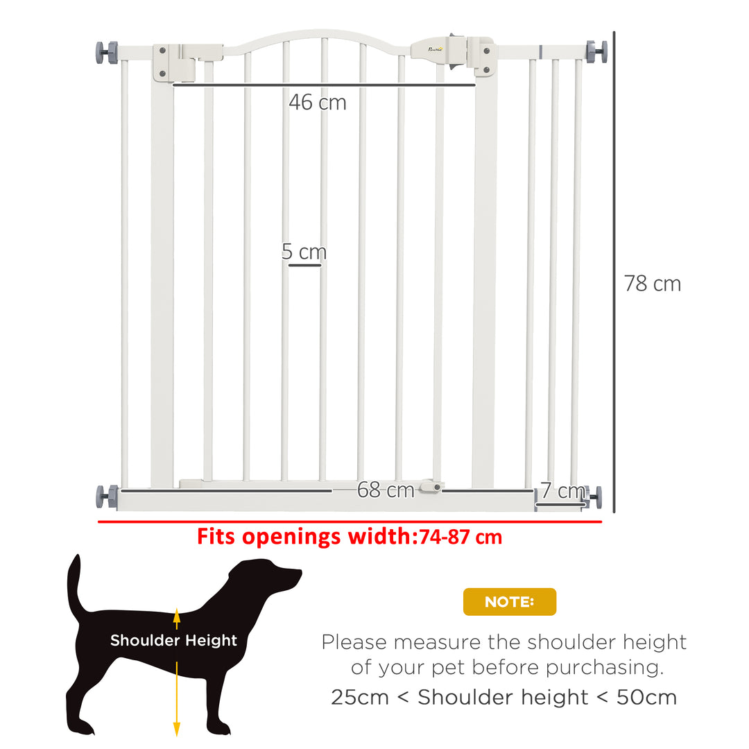 PawHut Metal 74-87cm Adjustable Pet Gate Safety Barrier w/ Auto-Close Door White | Aosom UK