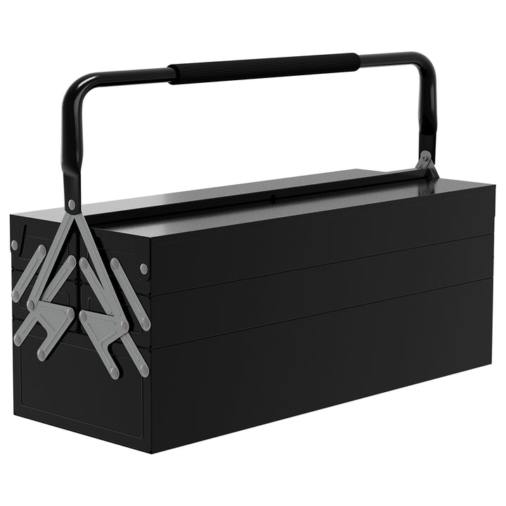 DURHAND Professional Metal Toolbox, 3 Tier, 5 Tray, Portable with Carry Handle, 56cmx20cmx34cm, Black | Aosom UK