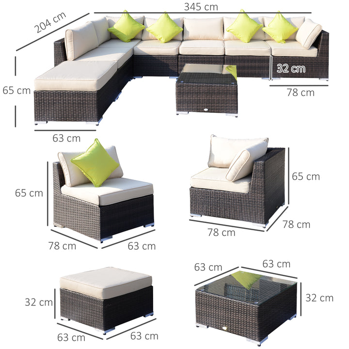Outsunny 8pc Rattan Sofa Garden Furniture Aluminium Outdoor Patio Set Wicker Seater Table