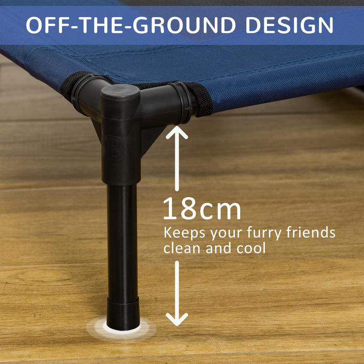 Raised Dog Bed Cat Elevated Lifted Puppy Pet Elevated Cot Portable Camping Basket – Blue (Large)