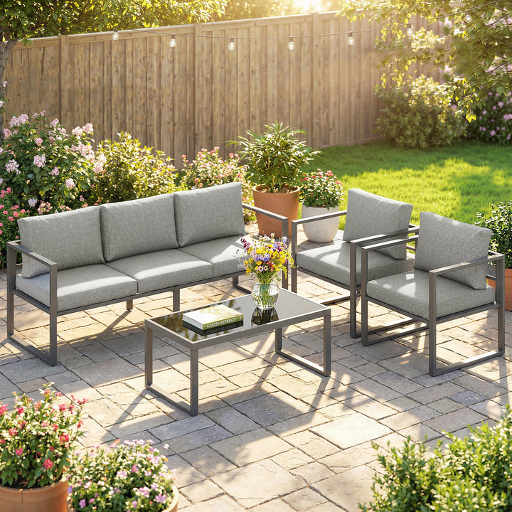 4 Piece Outdoor Garden Furniture Set, Patio Furniture with 3-Seater So