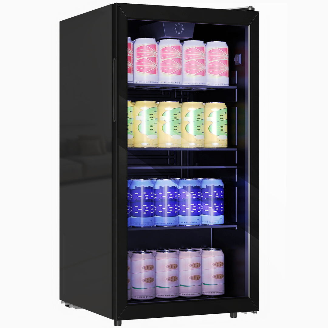 93L Drinks Fridge, 115 Can Freestanding Beer Fridge with Glass Door, Adjustable Shelves, LED Light, for Beer Soda