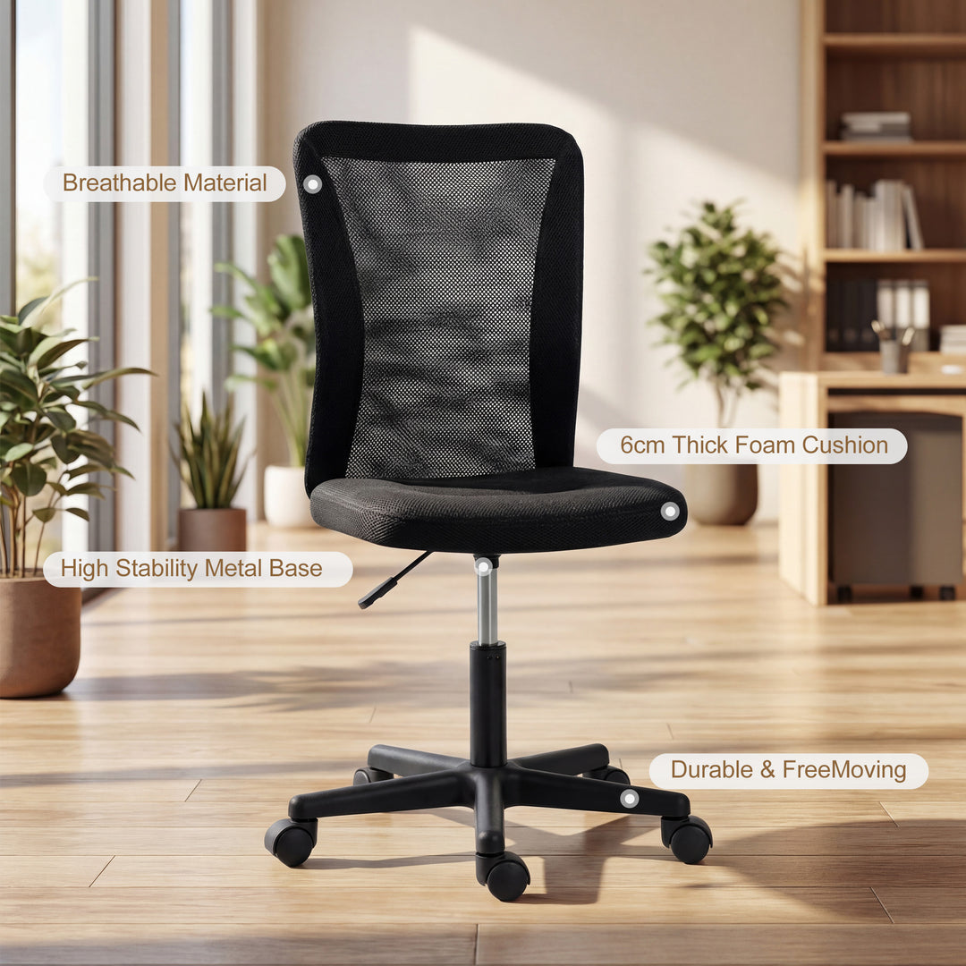 Computer Desk Chair, Armless Mesh Office Chair with Adjustable Height 