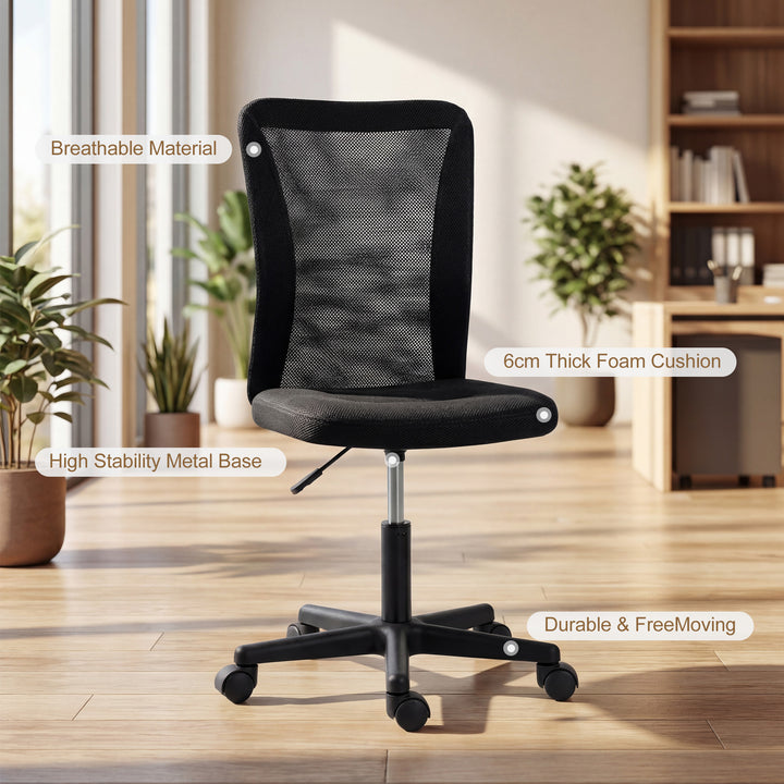 Computer Desk Chair, Armless Mesh Office Chair with Adjustable Height 