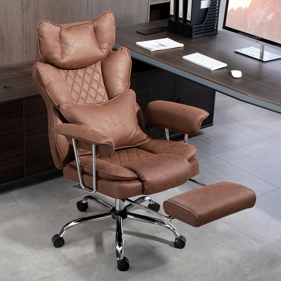 Leathaire Reclining Office Chair with Lumbar Support Pillow - Dark Brown