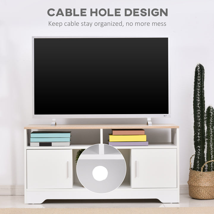 TV Stand Cabinet up to 50", Modern TV Unit with Storage, Open Shelves and Cable Management for Living Room, Bedroom, White
