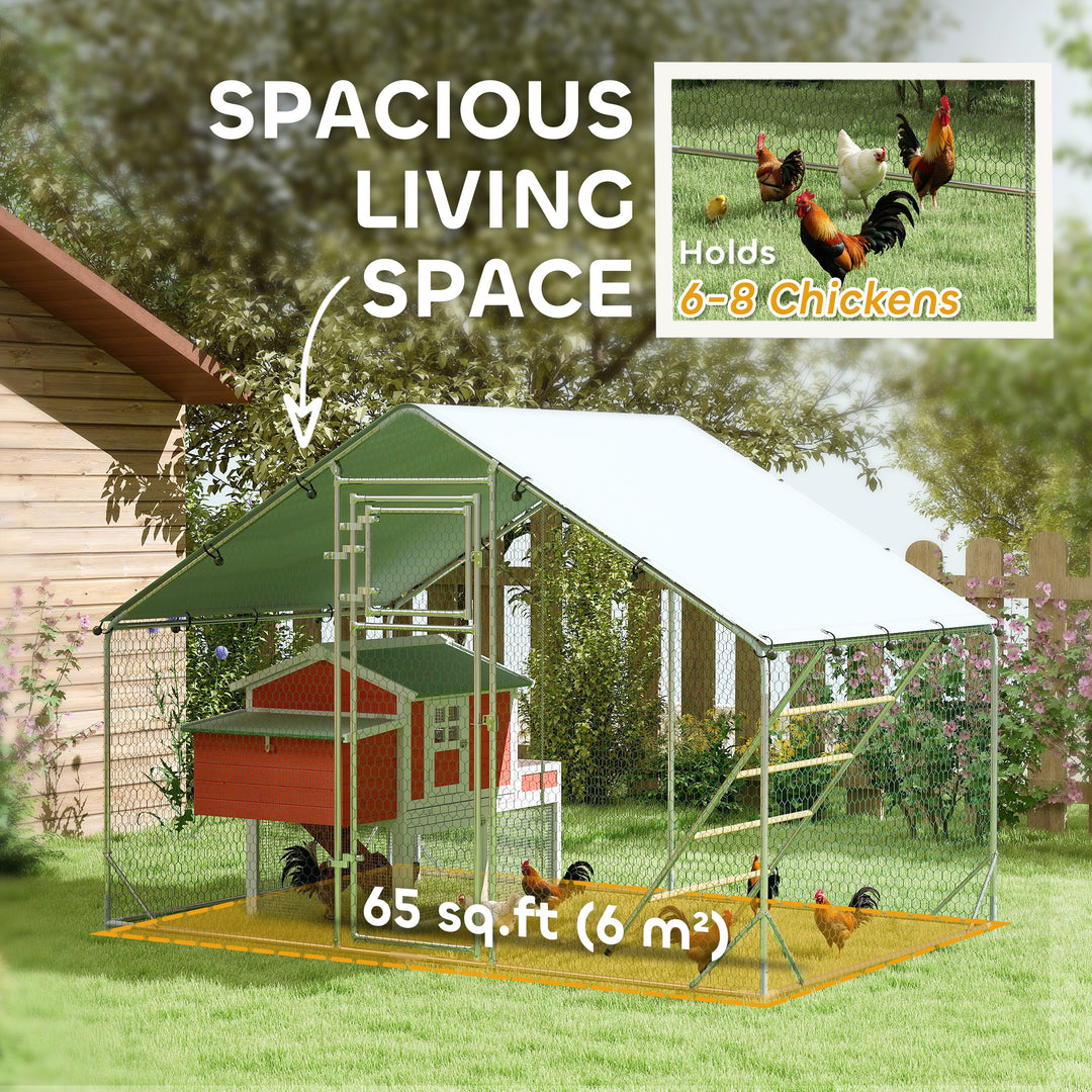 Walk-in Chicken Run w/ Cover, Feeding Door, Hanging Feeder, Perch, for 6-8 Poultry