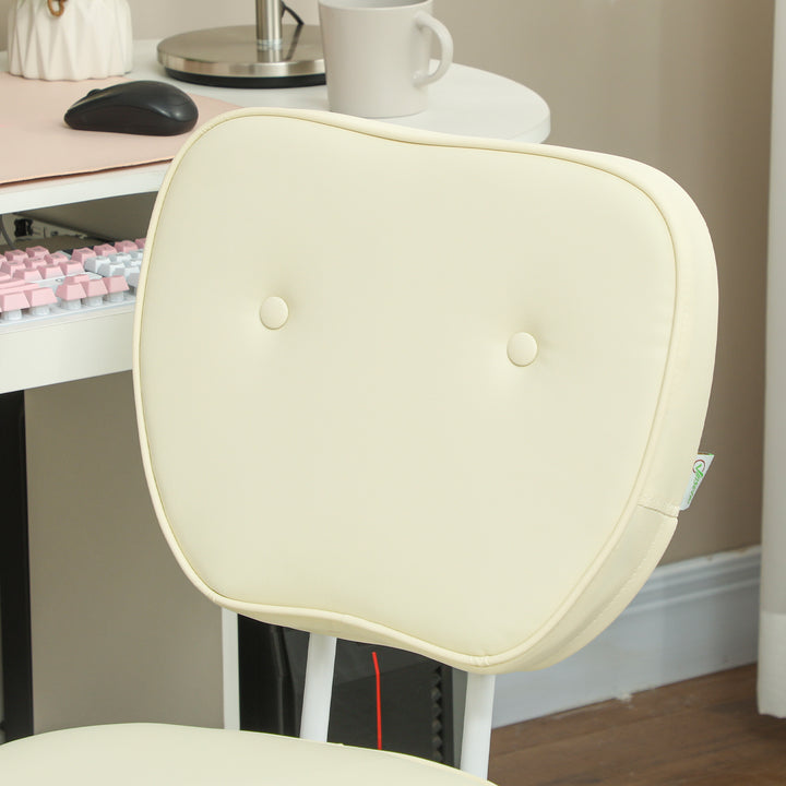 Vanity Office Chair, PU Leather Computer Chair for Home, with Adjustable Height, Armless, Swivel Wheels, Cream