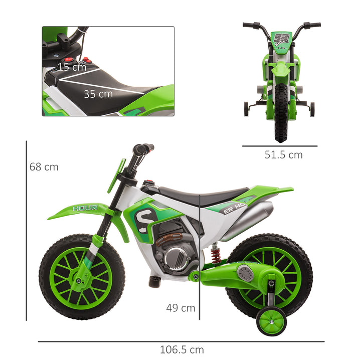 MCL 12V Kids Electric Motorcycle Ride-On, with Training Wheels, for Ages 3-6 Years - Green