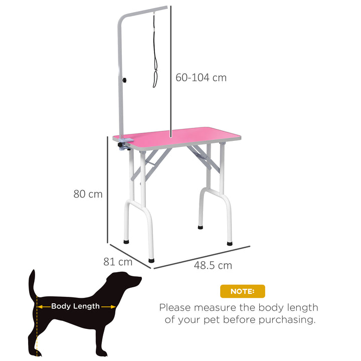 32" Foldable Dog Grooming Table Pet Drying Beauty Table Adjustable Fixed Arm Rubber Top, Pink