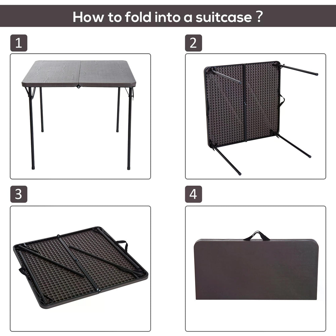 2.8FT Metal Portable Picnic Table Outdoor Furniture, 86Lx86Wx71.5H cm-Black/Brown