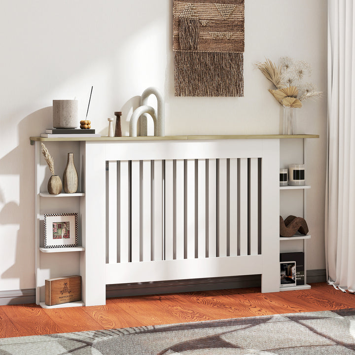 MCL Radiator Cover with Open Storage Shelves, Vertical Slatted Cabinet Shelf Heater Cover for Living Room, Hallway, Large, White (H: 83 / W: 152 / D: 19 cm)