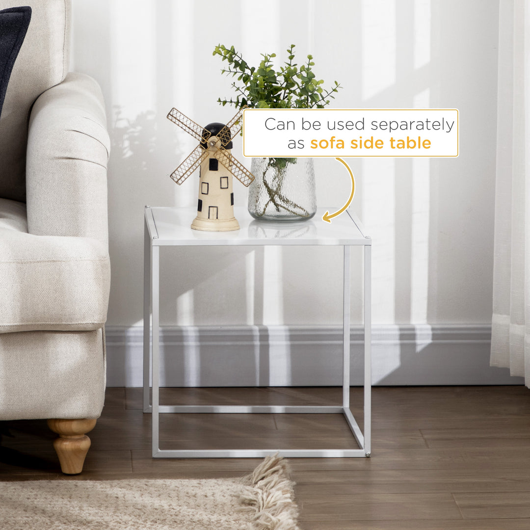 Square Nesting Coffee Table Set of 2, Modern Nest of Tables, Sofa Side Tables with Steel Frame for Living Room, Bedroom, Small Space, White