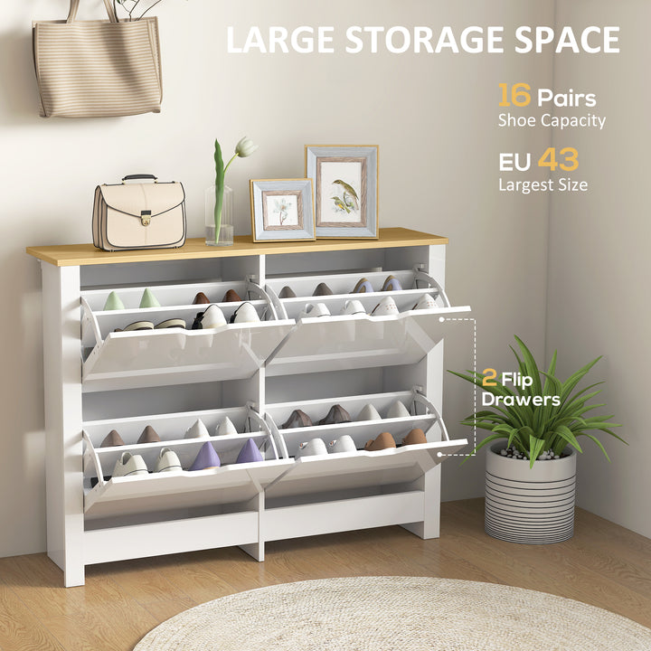 Slim Shoe Cabinet, Narrow Shoe Cupboard with 4 Flip Drawers, Adjustabl
